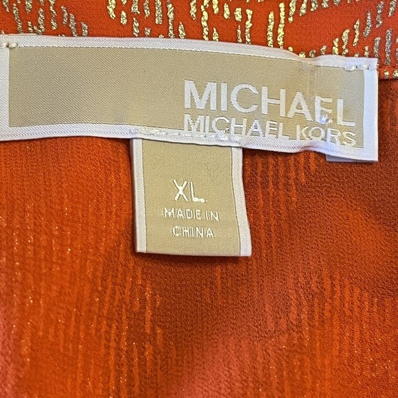 Michael Kors  Orange & Metallic gold Tunic Top Sz XL - Picture 7 of 8